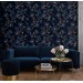 Dark floral wallpaper, dark blue flowers decor