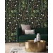 Deep green botanical wallpaper flowers and leaves