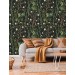 Deep green botanical wallpaper flowers and leaves