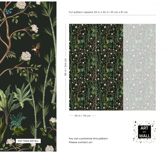 Deep green botanical wallpaper flowers and leaves