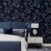 Dark floral wallpaper, dark blue flowers decor