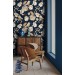 Dark floral wallpaper birds Chinoiserie style accent wall