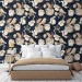 Dark floral wallpaper birds Chinoiserie style accent wall