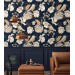 Dark floral wallpaper birds Chinoiserie style accent wall