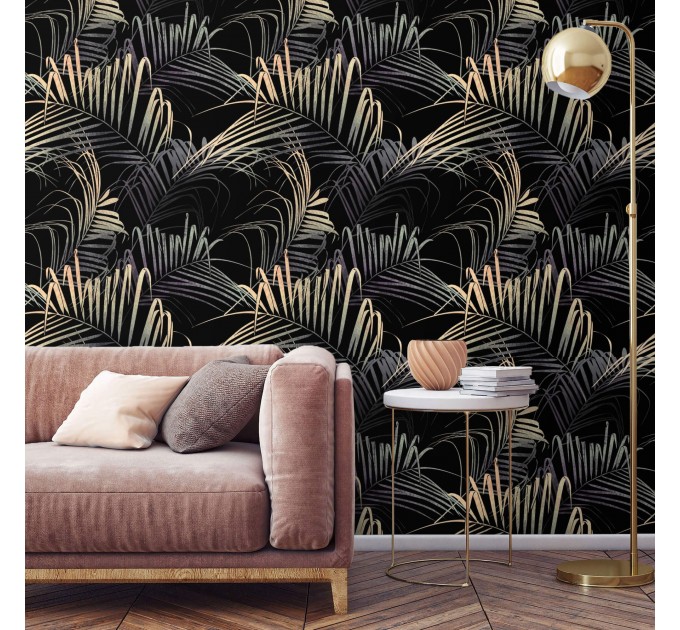 Exotic palm leaf wallpaper, moody tropical decor