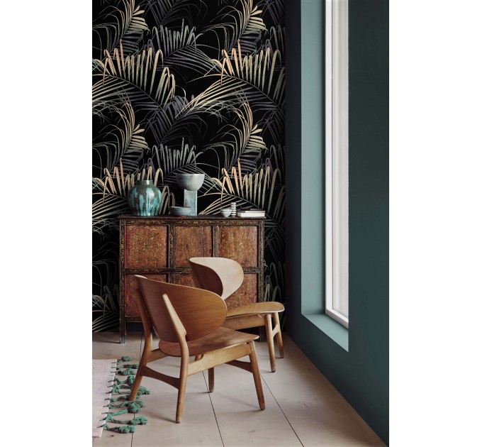 Exotic palm leaf wallpaper, moody tropical decor