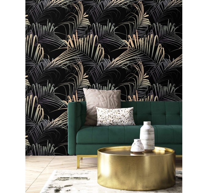 Exotic palm leaf wallpaper, moody tropical decor
