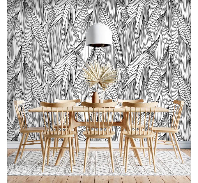 Modern black & white abstract leaf pattern wallpaper