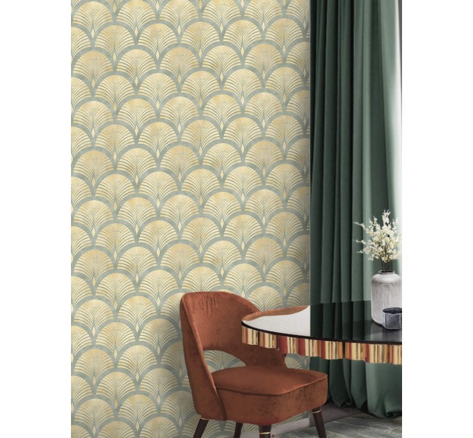 Vintage art deco wallpaper gold non metallic watercolor fans