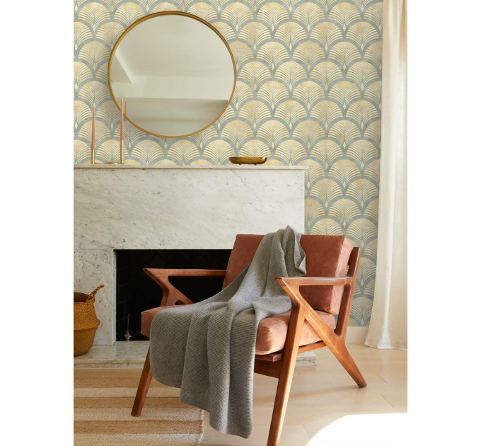 Vintage art deco wallpaper gold non metallic watercolor fans