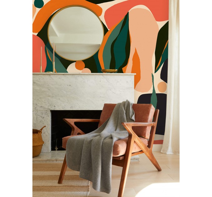 Colorful wallpaper mural Vibrant orange and green leaves