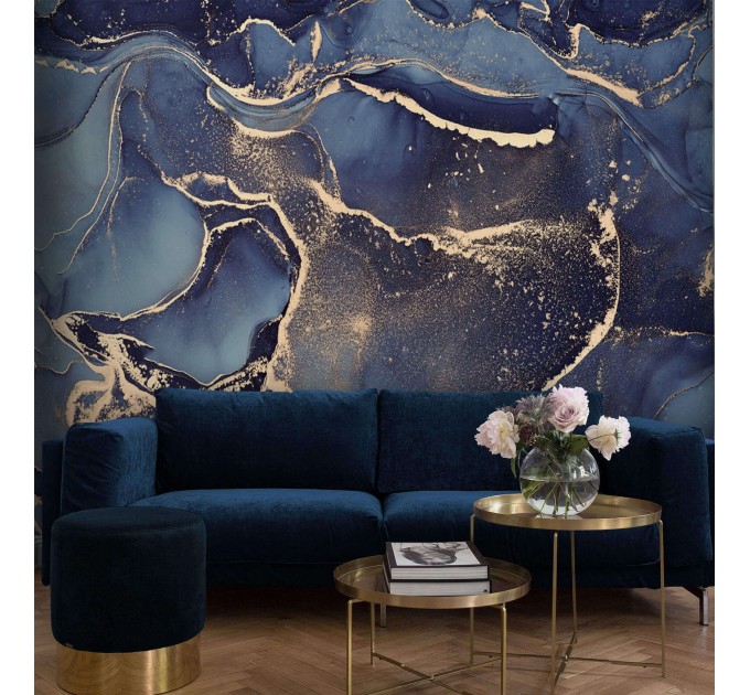 Abstract wallpaper dark blue gold luxury wallpaper