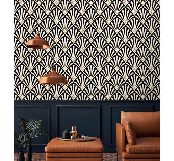 Elegant Art Deco wallpaper fans accent wallpaper