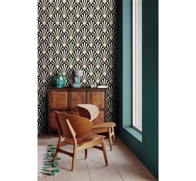 Elegant Art Deco wallpaper fans accent wallpaper
