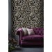 Dark wallpaper gold linear leaves non metallic