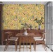 Botanical wallpaper wildflowers, herbs with birds on yellow