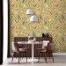 Botanical wallpaper wildflowers, herbs with birds on yellow