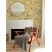 Botanical wallpaper wildflowers, herbs with birds on yellow