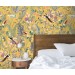 Botanical wallpaper wildflowers, herbs with birds on yellow
