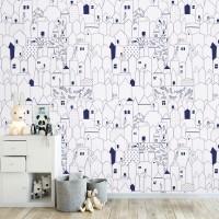 Kids room minimalist wallpaper houses