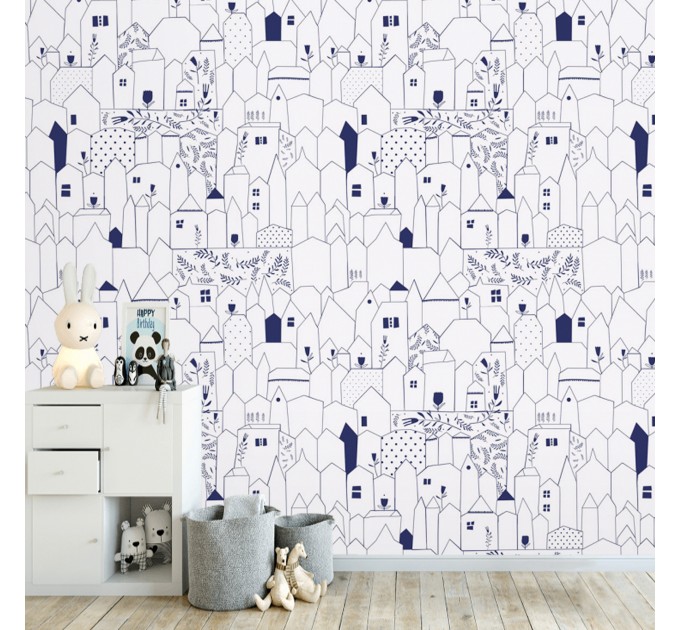 Kids room minimalist wallpaper houses