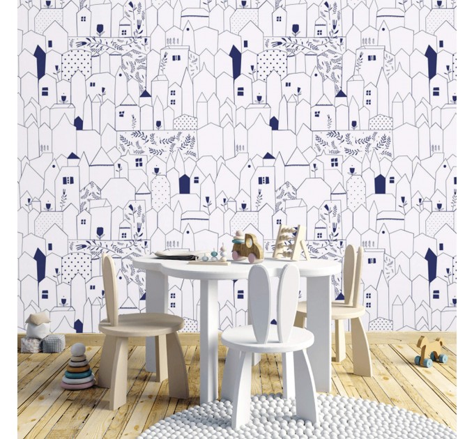 Kids room minimalist wallpaper houses