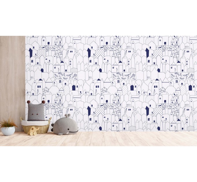 Kids room minimalist wallpaper houses