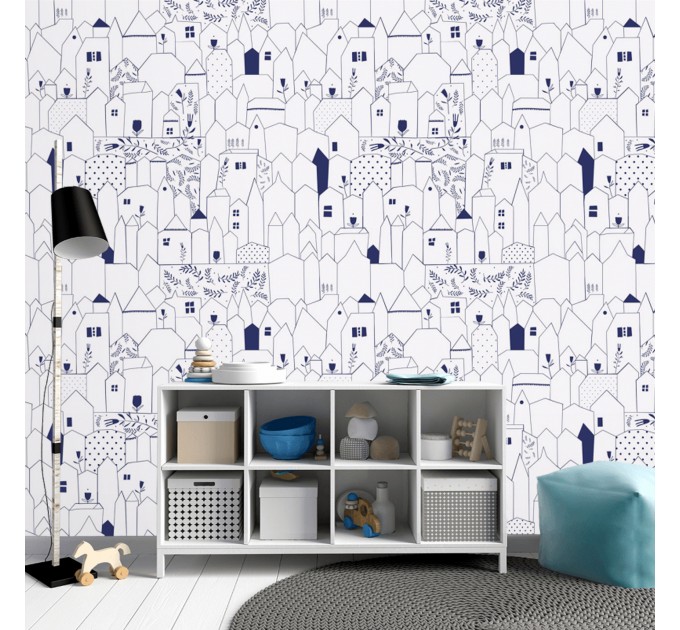 Kids room minimalist wallpaper houses