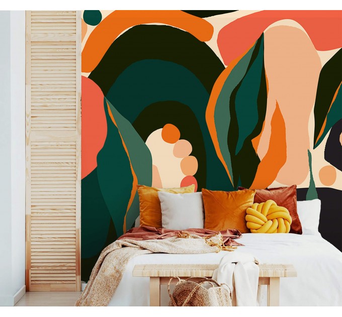 Colorful wallpaper mural Vibrant orange and green leaves