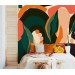 Colorful wallpaper mural Vibrant orange and green leaves