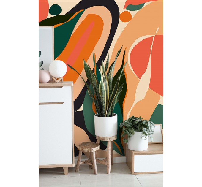 Colorful wallpaper mural Vibrant orange and green leaves