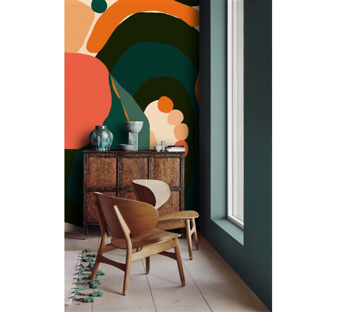Colorful wallpaper mural Vibrant orange and green leaves