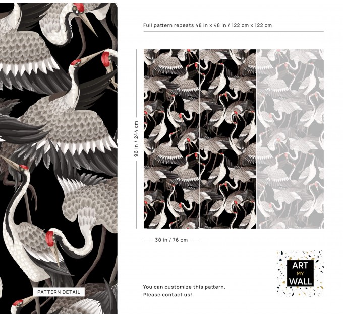 Dark wallpaper cranes - Accent Japanese wall decor