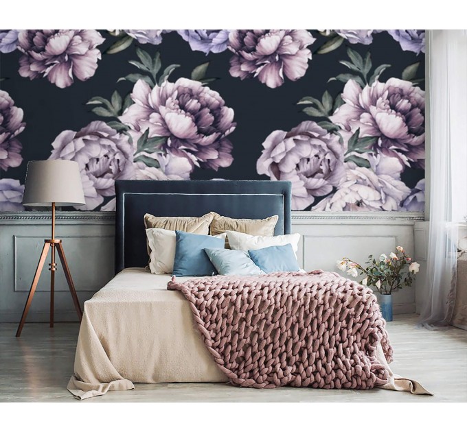 Dark floral wallpaper large peony watercolor flowers