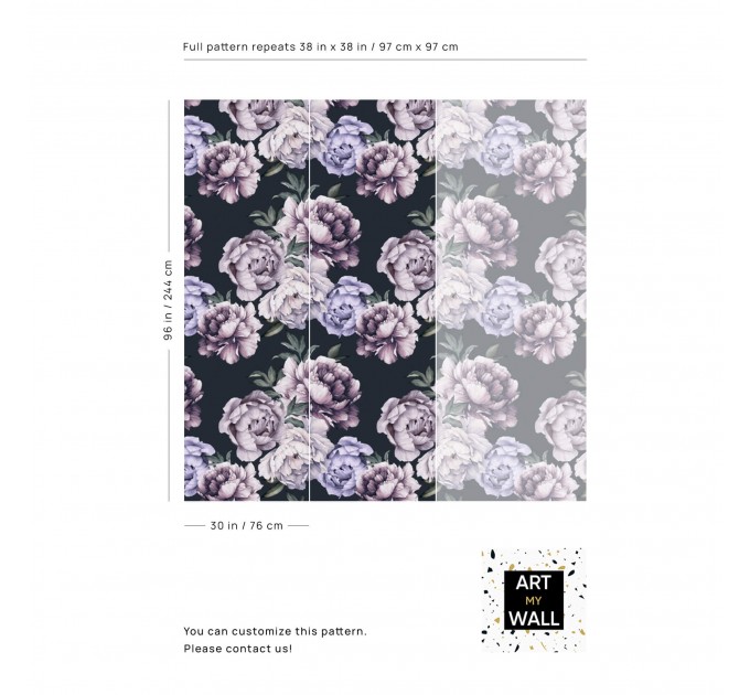 Dark floral wallpaper large peony watercolor flowers