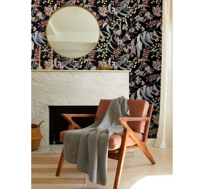 Dark botanical floral wallpaper herbs and wildflowers