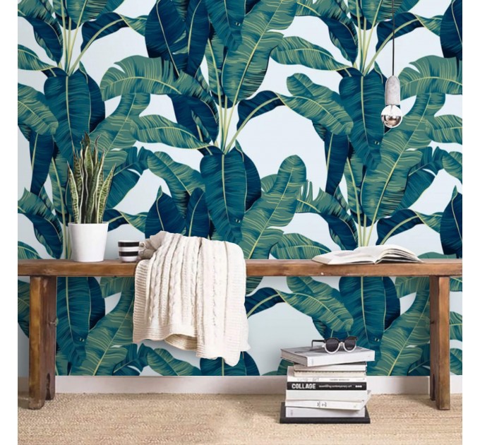 Tropical wallpaper large banana leaves