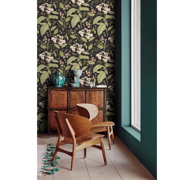 Dark botanical wallpaper vintage herbs and wildflowers