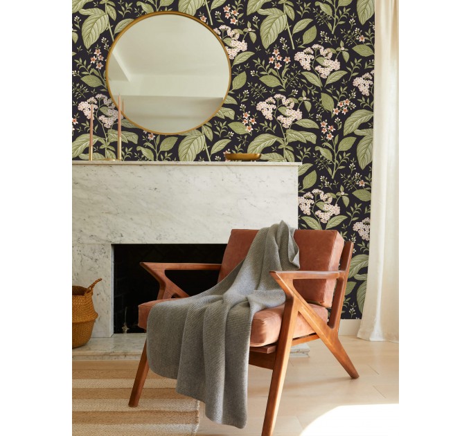 Dark botanical wallpaper vintage herbs and wildflowers