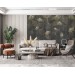 Dark botanical wallpaper mural, large ginkgo leaves