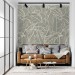 Neutral tropical wallpaper, linear minimalist leaves
