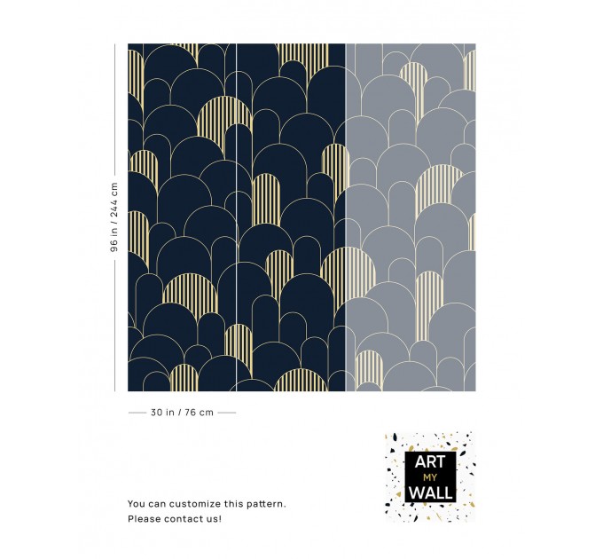 Art deco wallpaper geometric dark blue arches