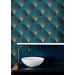 Art deco blue teal wallpaper fans gold non metallic