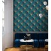 Art deco blue teal wallpaper fans gold non metallic