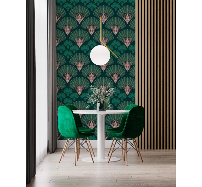 Art deco wallpaper fans deep green mid century wallpaper