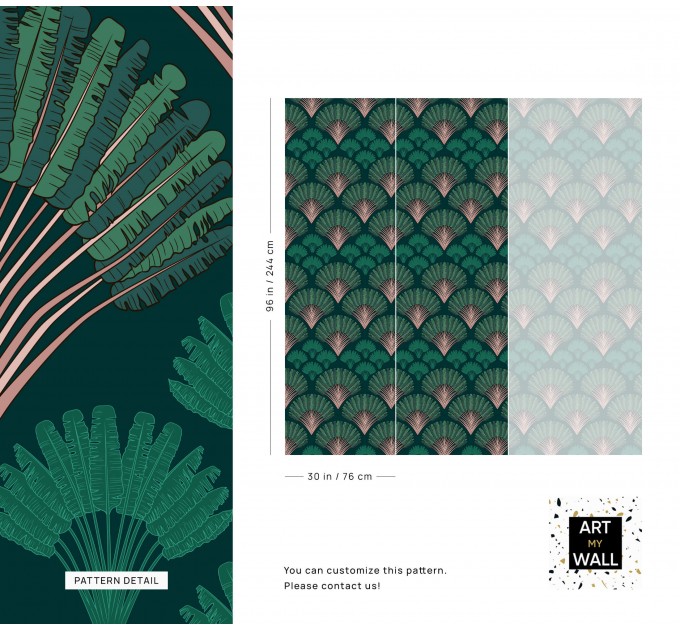 Art deco wallpaper fans deep green mid century wallpaper
