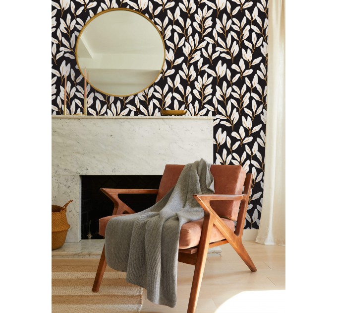 Dark botanical wallpaper leaves Elegant modern wall covering