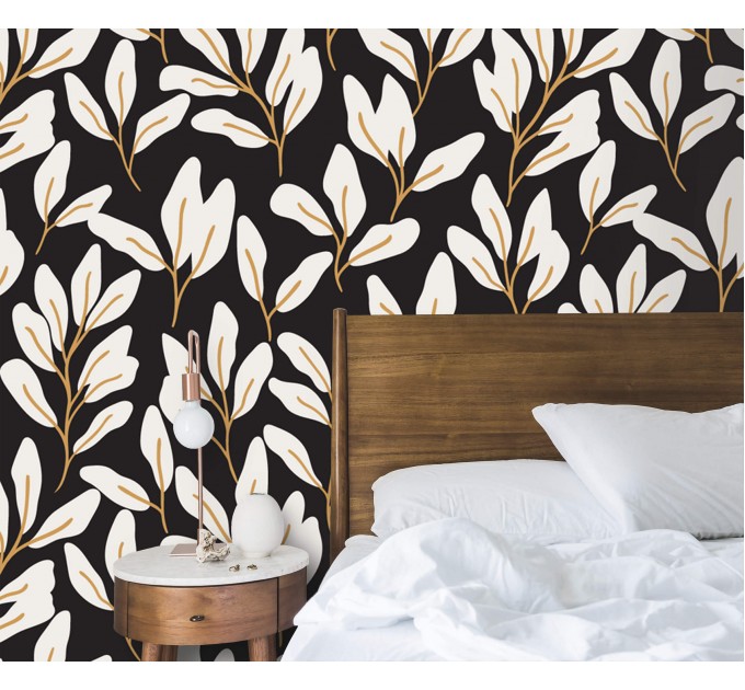 Dark botanical wallpaper leaves Elegant modern wall covering