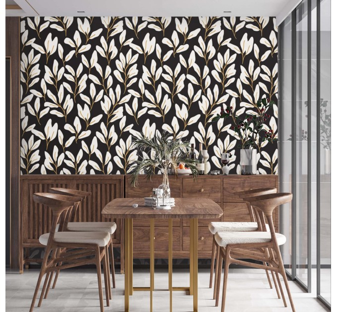 Dark botanical wallpaper leaves Elegant modern wall covering