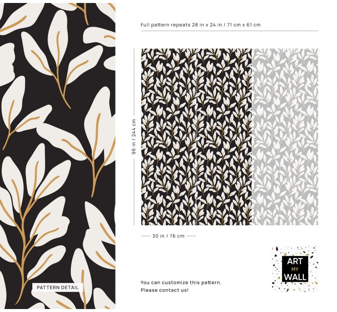 Dark botanical wallpaper leaves Elegant modern wall covering